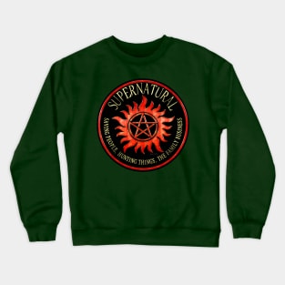 Supernatural Saving People Hunting Things The Family Business Ring Patch Red Rust2 Crewneck Sweatshirt